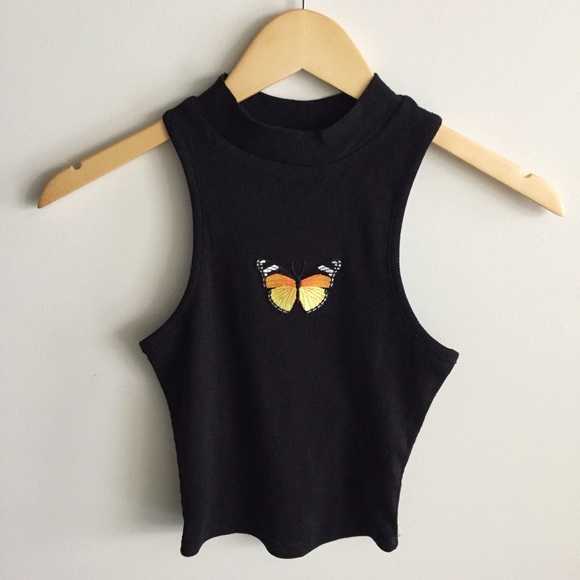 Brandy Melville Tops - NWOT Butterfly Ribbed Crop Top Tank Custom